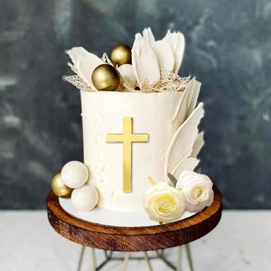 Ensemble de décorations de gâteau en forme de croix dorée avec des roses blanches et des pics décoratifs <span class=keywords><strong>pour</strong></span> baptême, première <span class=keywords><strong>communion</strong></span> et mariage - Product Image 5