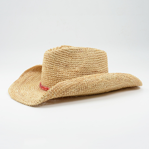 Chapeau de soleil de cowgirl pour femmes chapeau de plage de protection UV de style national de voyageur en raphia avec garniture de perles chapeau de cowboy d'été - Product Image 3