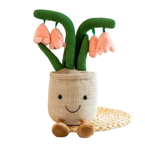 ของเล่นผ้ากำมะหยี่นุ่มยัดไส้ต้นไม้ตกแต่งครอบครัวกระถางต้นไม้ขนาดเล็ก