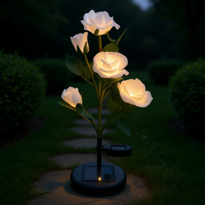 Solar Powered LED Rose Flower <b>Garden</b> <b>Light</b>, IP65 Water Resistant Outdoor Patio Stake Lamp, White, 2700K Warm White, Plastic, Fre - Product Image 2
