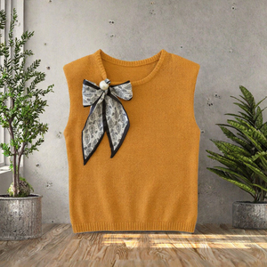 Chaleco de Punto sin Mangas para Mujer, Cuello Redondo, Informal, de Lana, con Decoración de Lazo para el Verano - Product Image 2