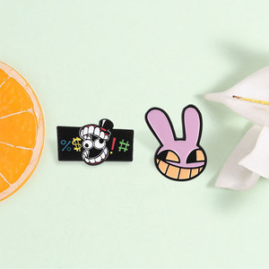 Ensemble de badges en émail <span class=keywords><strong>duo</strong></span> 'Creepy Grin Bunny' à l'humour noir, pour la décoration quotidienne de vestes et sacs, et comme badges de revers - Product Image 3