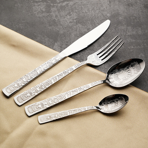 24-Piece thép không gỉ sang trọng <span class=keywords><strong>Flatware</strong></span> Set full-hoa thiết kế đồ ăn thanh lịch đồ dùng ăn uống cho các bên - Product Image 1
