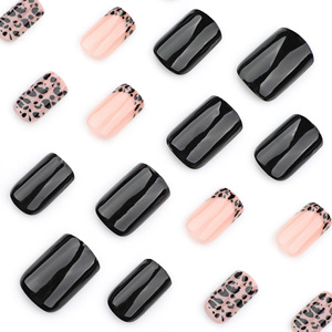 <span class=keywords><strong>Uñas</strong></span> Acrílicas <span class=keywords><strong>de</strong></span> Lujo al por Mayor, Estilo Francés, Estampado <span class=keywords><strong>de</strong></span> Leopardo Negro, <span class=keywords><strong>Cortas</strong></span>, 24 Piezas, Hechas a Máquina, Semi-Manuales - Product Image 3