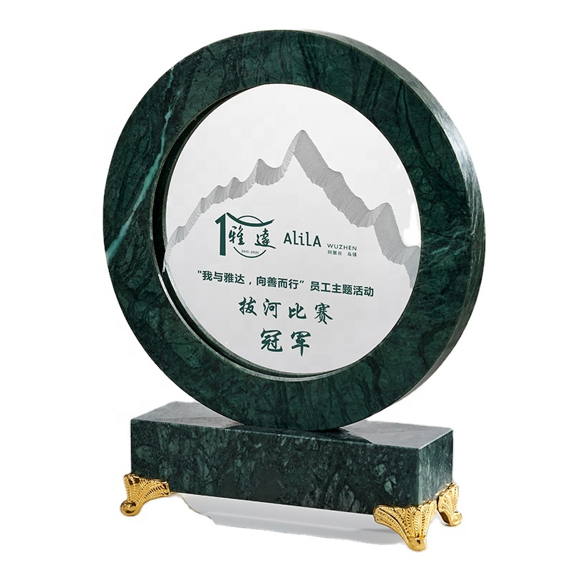 Jadevertu round shaped marble trophy award trofeos crystal plaque award glass plaque custom award