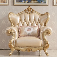 Sofa Kulit Asli Gaya Klasik Eropa Mewah Royal Desain Elegan Set Sofa 1 2 3 Dudukan Perabot Ruang Tamu