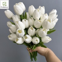 Bunga Tulip Putih Buatan 35CM 7 Tangkai, Sentuhan Realistis, Bunga Tulip Kecil Coklat untuk Dekorasi Pernikahan dan Rumah