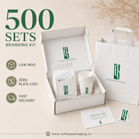Kit d'emballage de café personnalisé en PE blanc minimaliste et recyclable avec sacs à fond plat et pochettes – Coffret cadeau pour torréfacteur