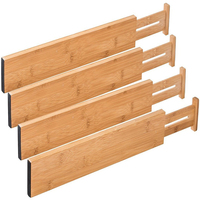 Lot de 4 séparateurs de tiroirs ajustables en bambou pour cuisine, salle de bain, chambre, bureau à domicile - Rangement multifonctionnel moderne
