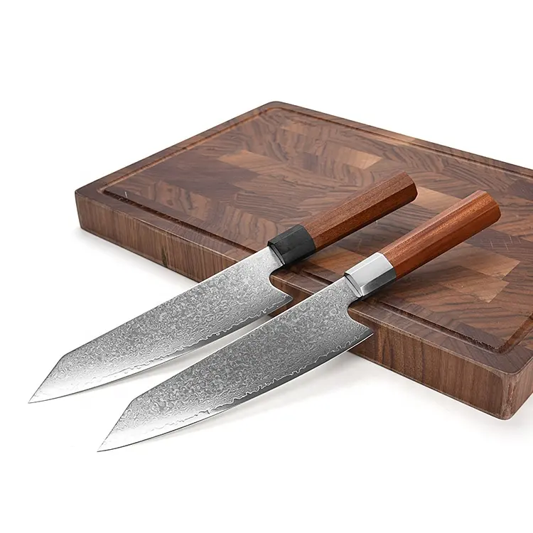 Juego de cuchillos de cocina de 8 pulgadas, conjunto de cuchillo de cocina de Damasco hecho a mano, VG10, Kirin suke japonés, caja de regalo Gyuto, 2 uds.