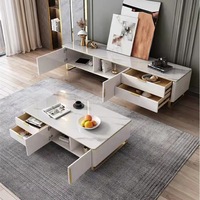 Meuble de Salon ATUNUS Élégant Haut de Gamme Blanc et Or avec Cadre en Acier Inoxydable, Meuble TV et Table Basse avec Tiroir pour la Maison