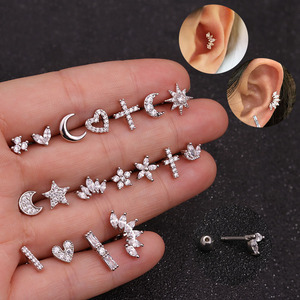 Thời trang độc đáo 16G thép không gỉ tragus sụn Bông tai vàng cơ thể piercing đồ trang sức bezel Zircon cho trẻ em của đám cưới - Product Image 2