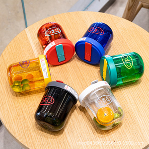 Plastic Drinkware Cup Water Bottle 200Ml Portable For Students Back To School Solid Color With Lid And Straw - Product Image 1