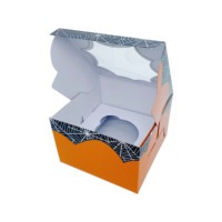 Boîte à gâteau toile d'araignée d'Halloween en gros, conteneur à pâtisserie orange et noir avec fenêtre pour fournitures de pâtisserie d'Halloween