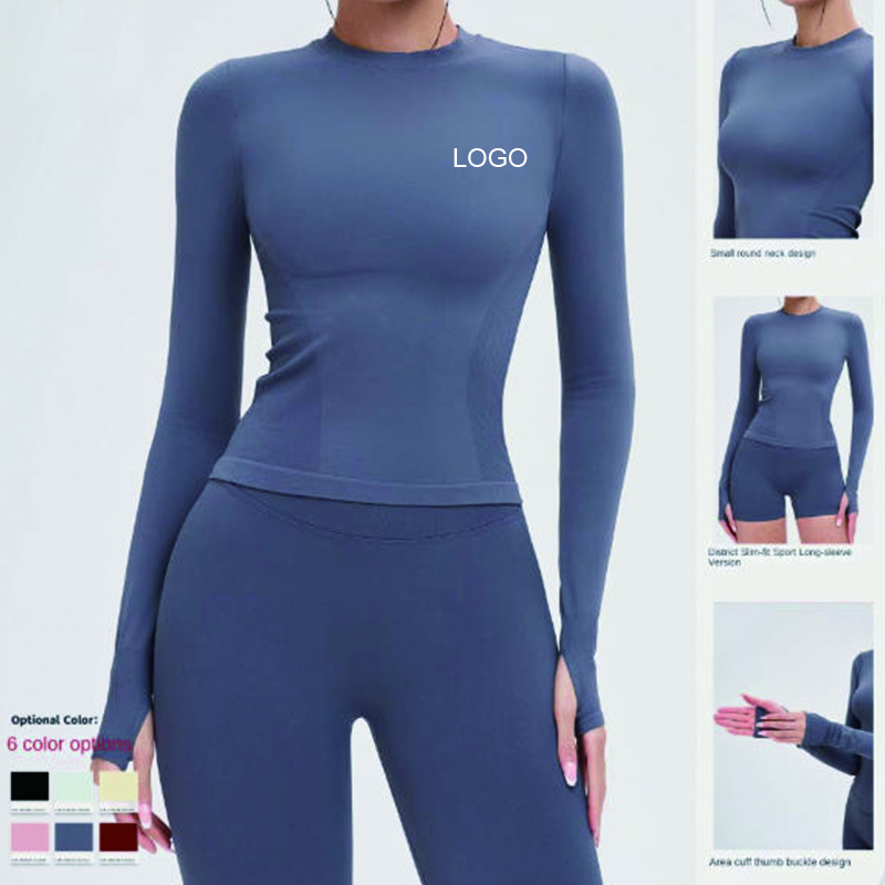 Cross-border Seamless Yoga Long Sleeve Neck Tight Comfortable Spandex/Nylon Front Sports Clothing Outdoor Running Fitness