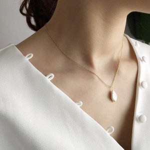 Colgante de perla de agua dulce personalizable en Collar de plata de ley 925 barroco de gota blanca de grano grande última tendencia - Product Image 3