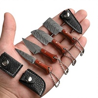 Mini Taşınabilir Paslanmaz Çelik Cep Bıçağı Şam Çelik Sabit Namlulu Ahşap Saplı Özelleştirilebilir OEM Avlanma İçin Anahtarlık DIY