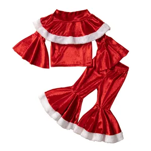 Girl Christmas suit Cartoon children's long sleeve girl 2-piece set solid color printed comfortable fabric cute Christmas suit