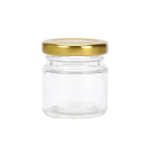 Food grade round transparent 25g jam honey jelly glass storage jar with metal airtight lid hot sale