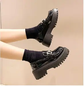 Dames Koreaanse Stijl Platform Dikke Zolen Loafers Lente En Herfst Meisje Britse Stijl Zwarte Loafer Schoenen
