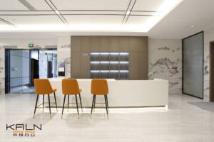 आधुनिक विलासिता kln mdf रिसेप्शन डेस्क कार्यालय या व्यावसायिक उपयोग के लिए एलईडी लाइट ऑफिस फर्नीचर फ्रंट डेस्क रिसेप्शन काउंटर - Product Image 6