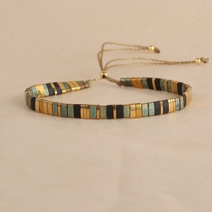 Pulsera de Cuentas de Vidrio Cuadradas Coloridas, Ajustable y Apilable, para Mujer, Joyería Bohemia de Moda, Pulsera de Cuentas Planas Tila - Product Image 3