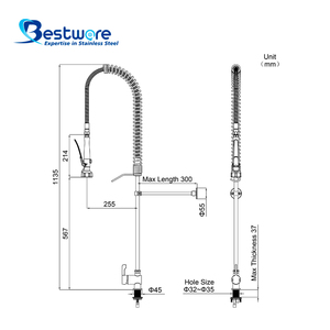 Rubinetto professionale di prelavaggio tutto SUS304 con leva a pressione leggera, doppio getto e canna girevole da 12" - Product Image 2