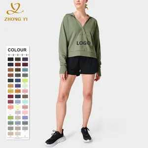 No String Blank Women Pullover Crop Top Oem Garment Manufacturers Custom Logo Graphic 3D Print Emboss Embroidery Cotton Hoodies