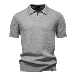 Chemise décontractée pour homme en maille unie de haute qualité, respirante, à séchage rapide, à manches courtes, à revers, anti-plis, ODM - Product Image 1