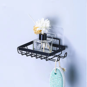 Estante organizador de cocina negro, estante de almacenamiento para baño con montaje en pared sin perforaciones, estante de ducha con marco de esquina negro - Product Image 2