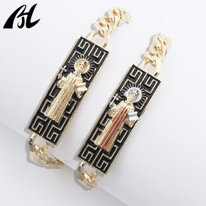 14-каратный позолоченный Религиозный браслет Святой Иуды Девы Марии, святая смерть, черная модная цепочка и звенья - Product Image 4