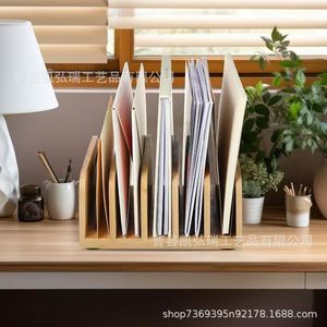 Wooden storage rack for office folder organization, letter and mail storage, multi-slot student stationery <b>shelf</b> - Product Image 4