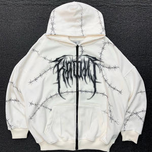 Sweat-shirt unisexe surdimensionné de haute qualité en coton lourd avec lettres en strass personnalisées, fermeture éclair intégrale, streetwear imprimé, taille plus - Product Image 1