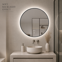 Miroir de salle de bain LED rond mural, cadre en métal noir fin, rétroéclairé, interrupteur tactile, miroir intelligent pour appartement, hôtel, commandes