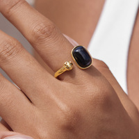 Bague asymétrique en obsidienne plaquée or 18 carats en acier inoxydable, hypoallergénique, résistante à l'eau et à la décoloration, bijoux minimalistes pour femmes