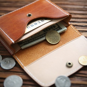 Handmade Vintage Genuine Leather Short Card Holder Unisex Waterproof Button Gift with Polyester Lining Coin <b>Purse</b> - Product Image 2