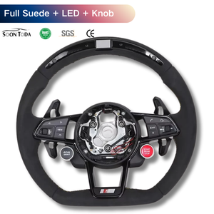 พวงมาลัยแบบมีปุ่มดูดแม่เหล็ก LED หนังนิ่มเต็มรูปแบบพวงมาลัยสองปุ่มสำหรับรถ <span class=keywords><strong>Audi</strong></span> R8 B6 B8 Q7 B9 A3 A4 A5 A6 C7 SQ5 Q3 <span class=keywords><strong>Q5</strong></span> <span class=keywords><strong>RS</strong></span> 8V RS6 RS7 TT - Product Image 1