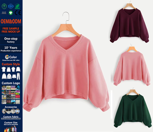 Felpa Casual da Donna con Scollo a V e Maniche a Lanterna, Nuova Collezione di Pullover con Cappuccio <span class=keywords><strong>alla</strong></span> <span class=keywords><strong>Moda</strong></span> <span class=keywords><strong>per</strong></span> <span class=keywords><strong>Ragazze</strong></span> - Product Image 1