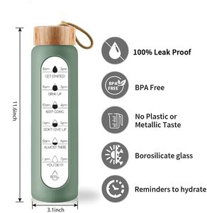 Botella de Vidrio para Beber sin BPA, 1L, con Logotipo Personalizado, Tapa Transparente de Rosca, Funda de Silicona, a Prueba de Fugas, Apta para Lavavajillas, para Alimentos - Product Image 4