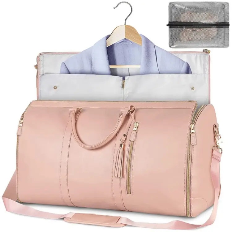 Bolsas de lona grandes impermeables de cuero Pu para llevar en la ropa con bolsa de zapatos para viaje 2 en 1 maleta colgante bolsa de lona de viaje