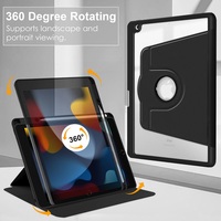 Étui arrière transparent en acrylique rotatif à trois volets en cuir PU pour iPad 10.2 2019 2020 2021 avec bord en TPU souple et support pour stylet