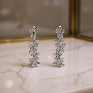 Orecchini Pendenti di Lusso a Forma di Farfalla in Oro Bianco con Cristalli e Strass, Gioielli da Festa per Donne in Argento 925 - Product Image 2