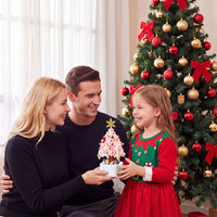 Mainan Natal untuk Anak-anak Set Blok Bangunan Pohon Natal Merah Muda Figur Rusa DIY Batu Bata Edukatif Hadiah Natal Anak-anak Ornamen