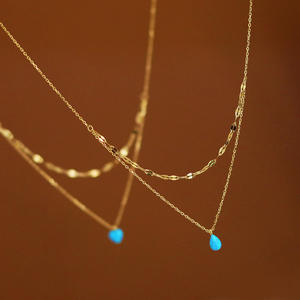 Collier anti-décoloration et étanche en acier inoxydable, bijoux anti-décoloration, double chaîne, pendentif en forme de cœur avec pierres précieuses - Product Image 3