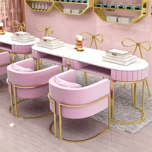Beauty Nail Salon Furniture Sets Oval Pink White Manicure Tables Spa Nail Bar Table Salon 4 M