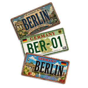 Letrero Metálico Vintage de Alemania, Placa de Matrícula de Berlín, Letrero Metálico Retro Rústico, Decoración de Pared para Garaje, Bar, Hogar, Estilo Antiguo - Product Image 1