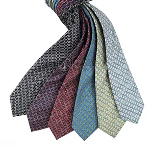 2023 Designer Handmade Neckties Collection Geometric Rope Pattern Custom 100% Silk Men Printed Neck Tie