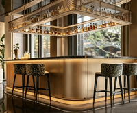 Comptoir de bar lumineux à LED en marbre de luxe avec design en acier pour café