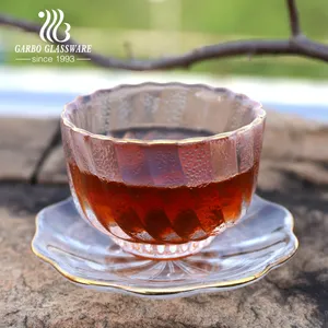 수제 멋진 아랍어 카와 차 유리 컵과 접시 세트 골드 림 뜨거운 판매 90ml 마시는 차 커피 아랍어 카와 유리 컵