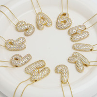 Mode 18K Laiton Zircon Chunky Bouffée Bulle Ballon Alphabet Lettre Initiale Charmes Collier